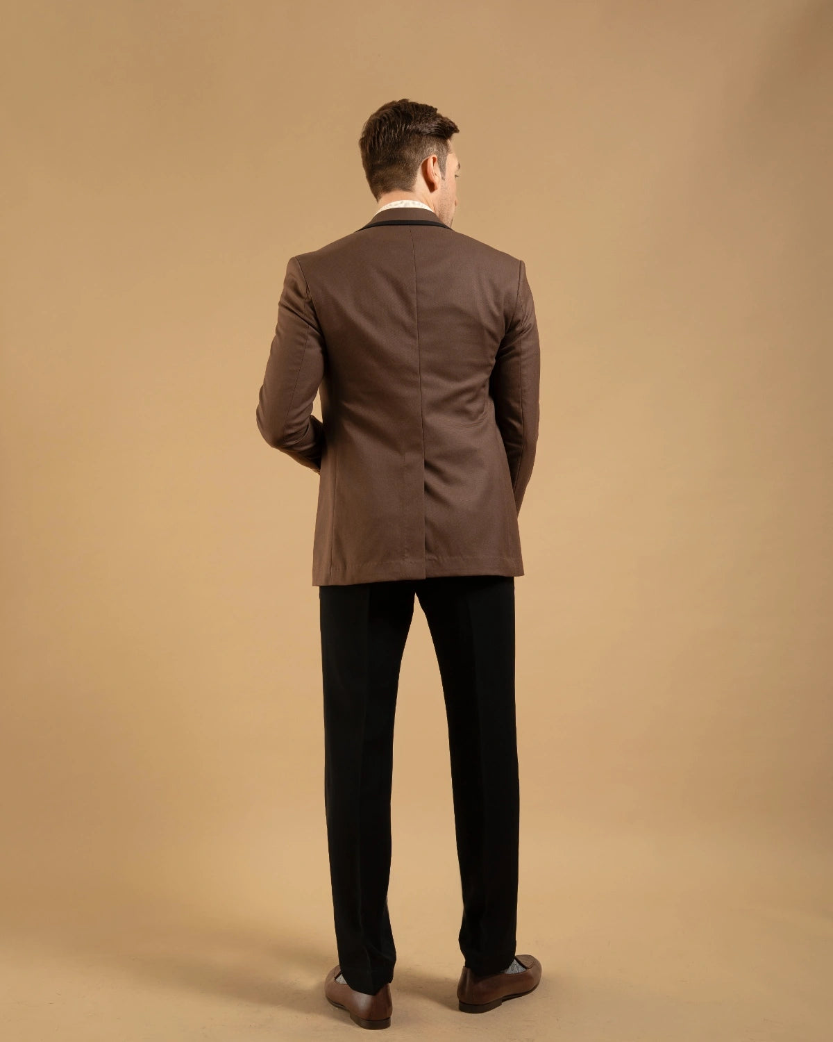Brown Cotton Contrast Piped Crest Blazer Gargee