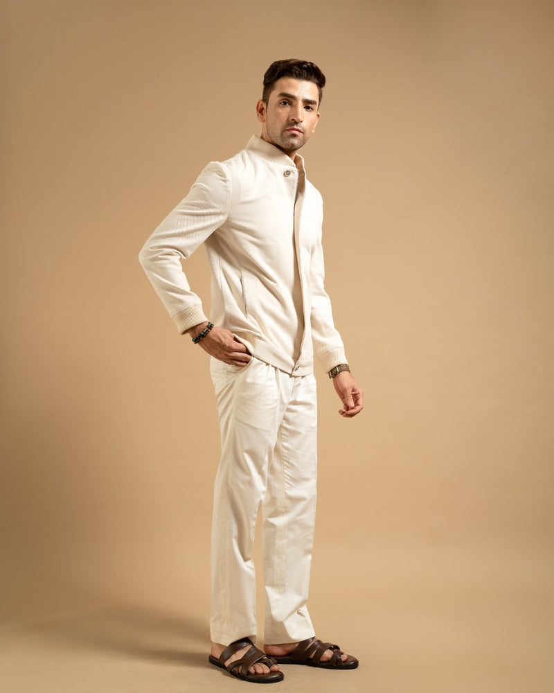 Cream Cotton Blend Bomber Jacket Gargee