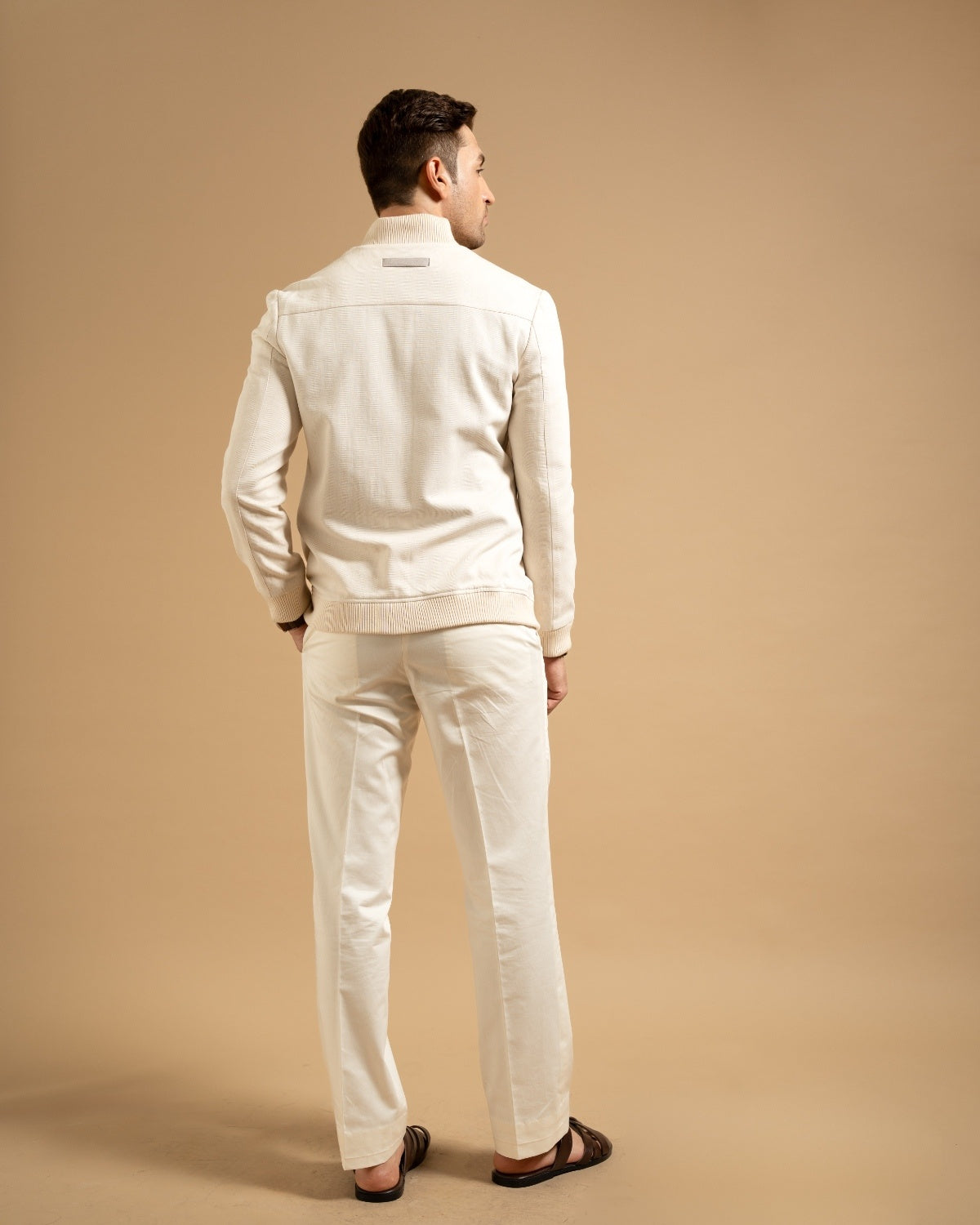 Cream Cotton Blend Bomber Jacket Gargee
