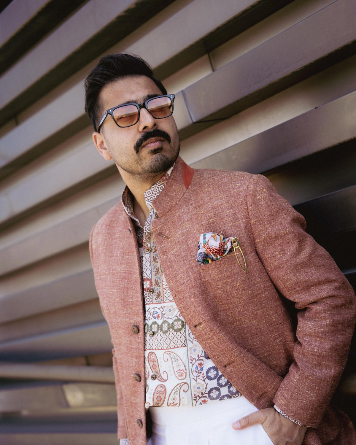 Terracotta Linen Bandhgala Jacket Gargee