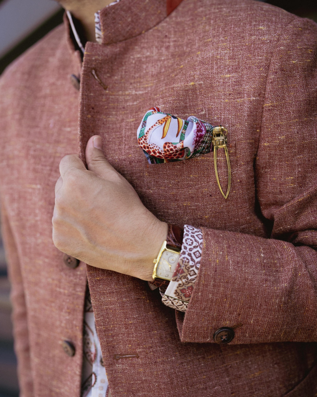 Terracotta Linen Bandhgala Jacket Gargee