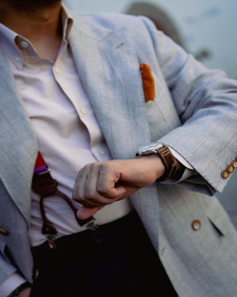Light Grey Striped Double-Breasted Blazer Gargee