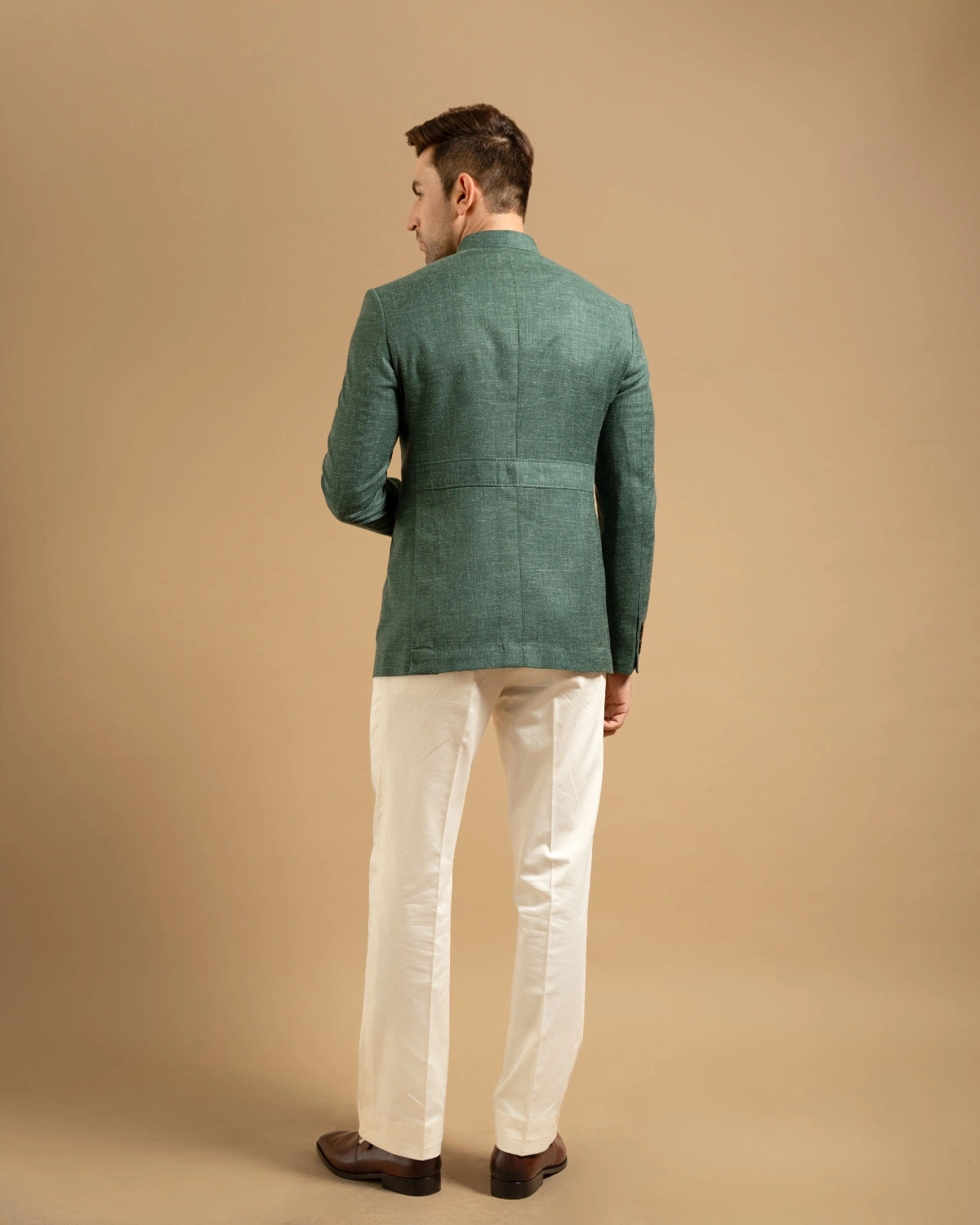 Dark Green Textured Patch Pocket Bandhgala Gargee