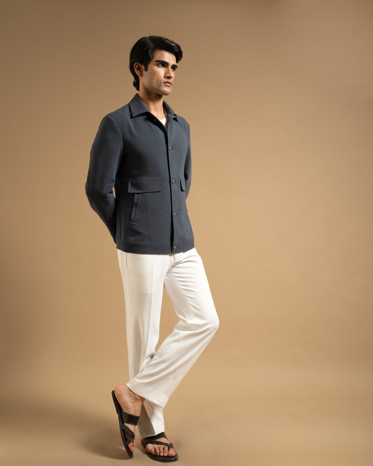 Deep Grey Contemporary Stretchable Shacket Gargee