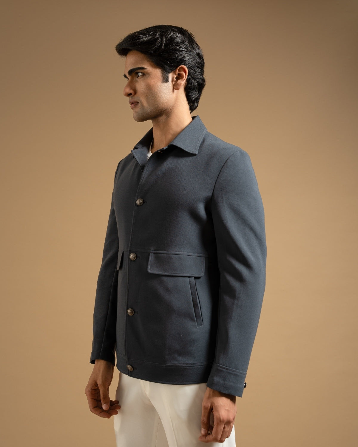 Deep Grey Contemporary Stretchable Shacket Gargee