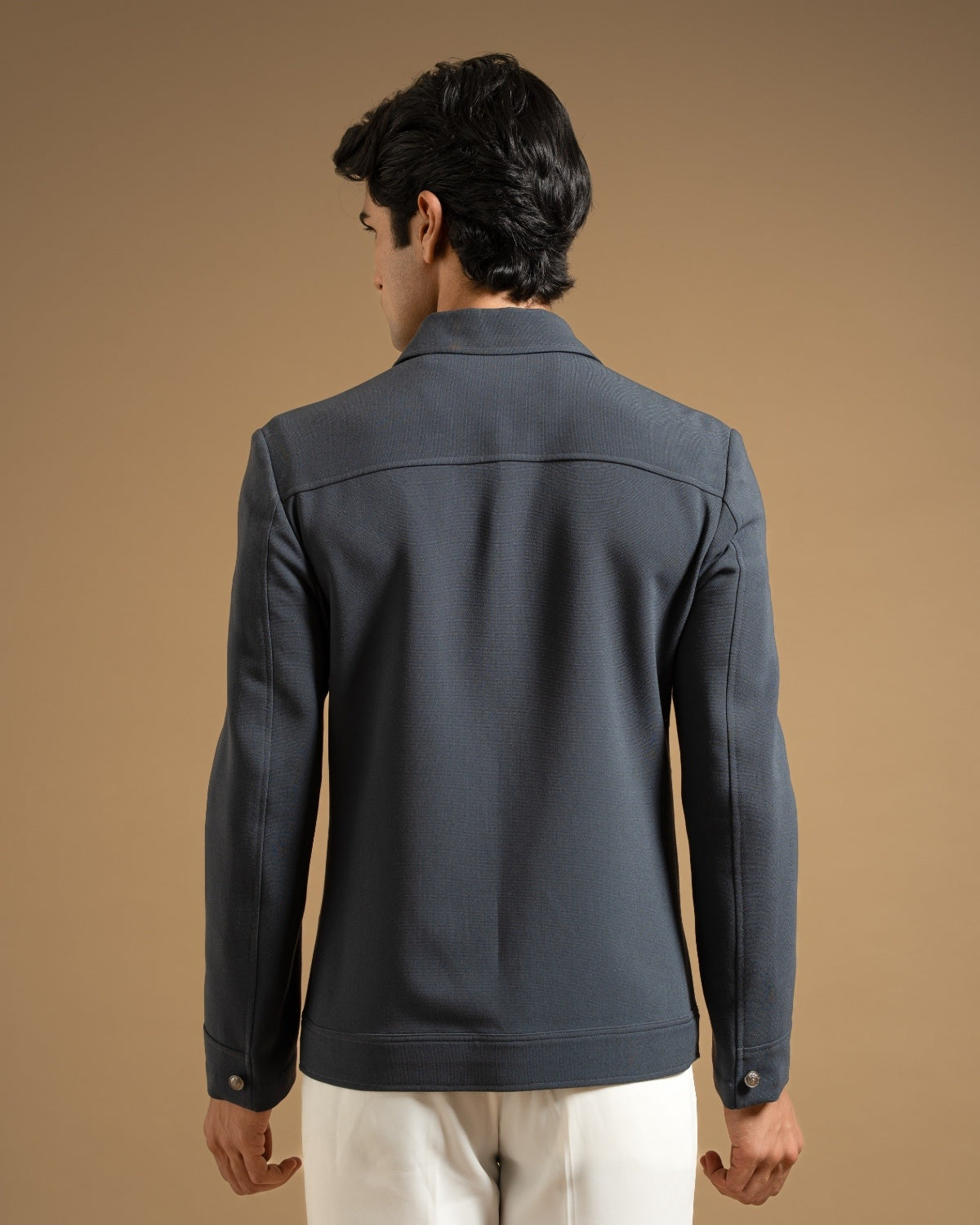 Deep Grey Contemporary Stretchable Shacket Gargee