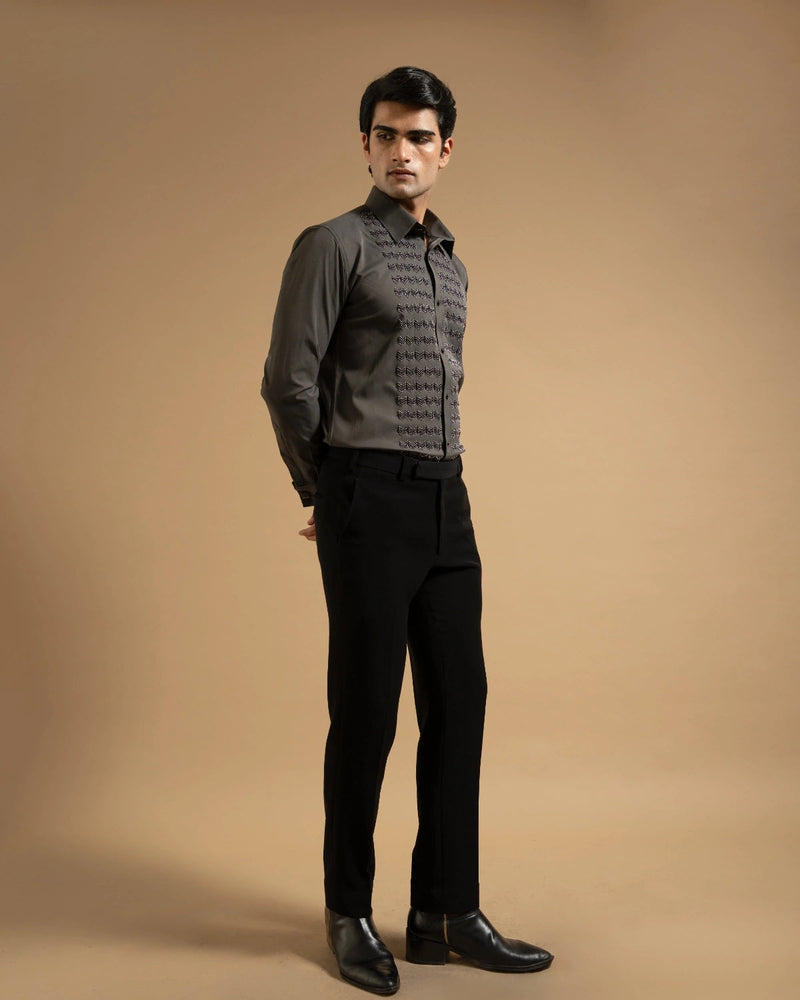 Deep Grey Textured Panel Shirt Gargee