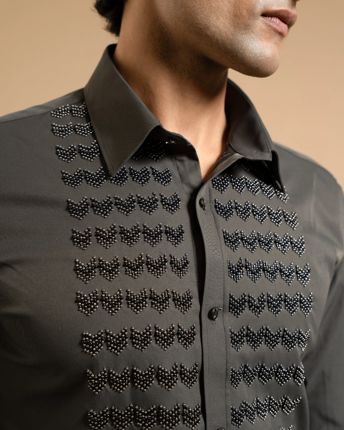 Deep Grey Textured Panel Shirt Gargee