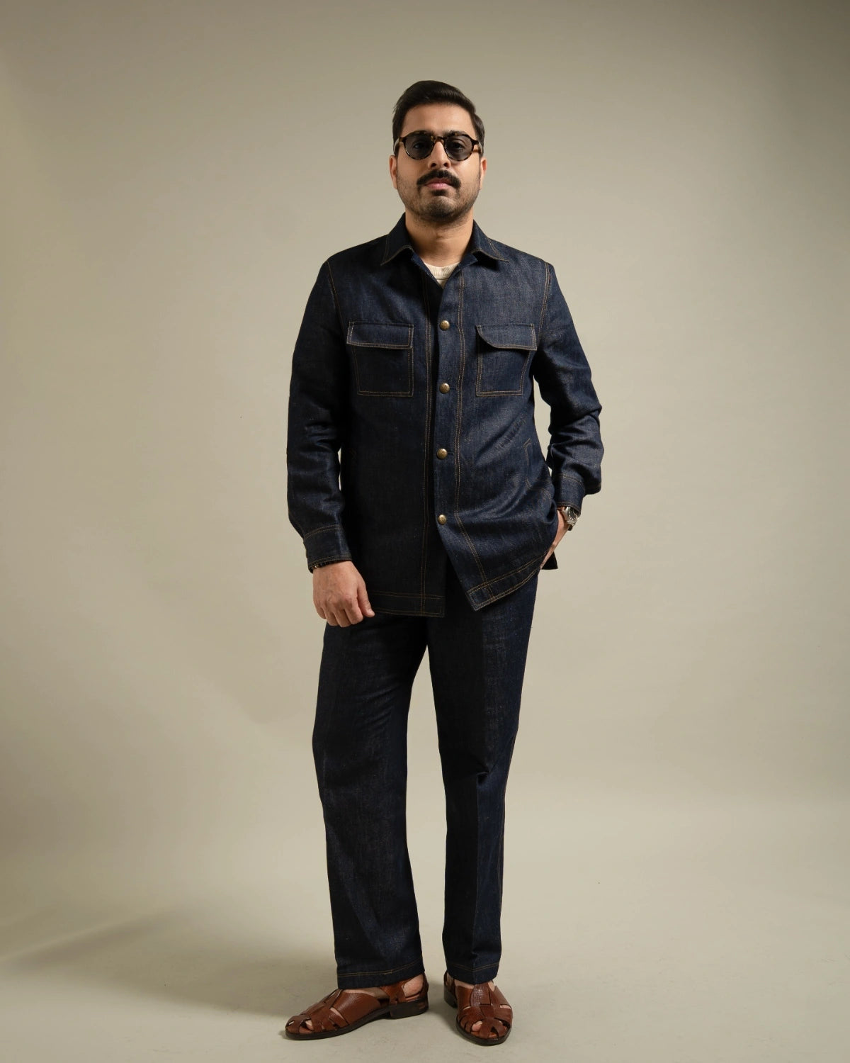 Navy Denim Contrast Stitch Co-ord Set Gargee