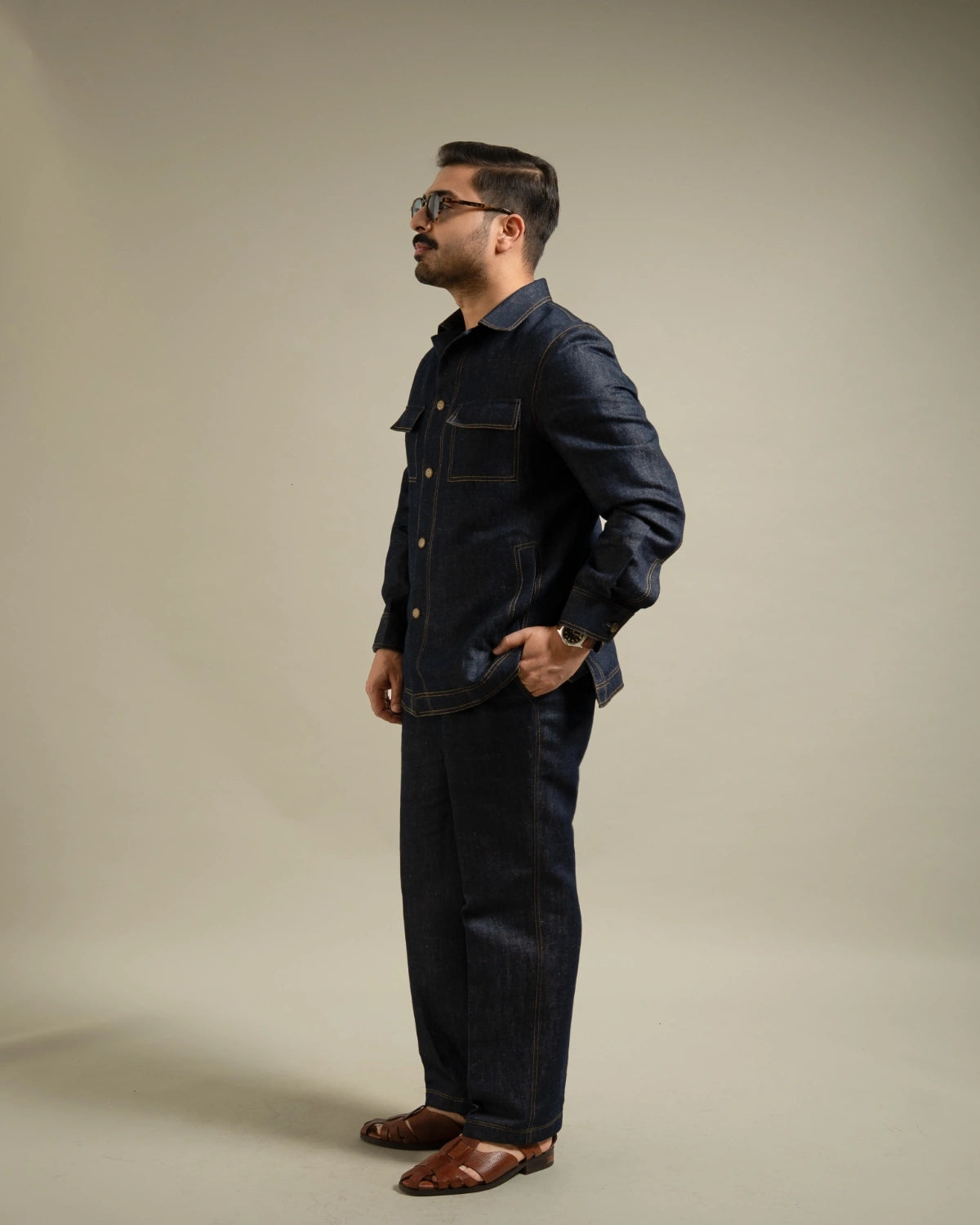 Navy Denim Contrast Stitch Co-ord Set Gargee
