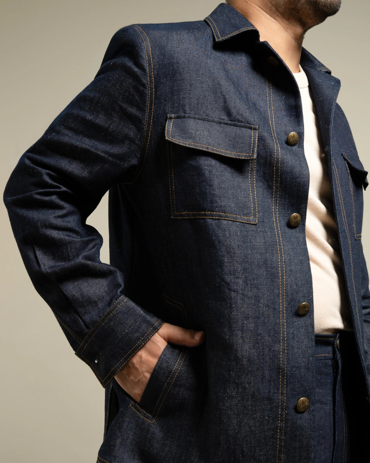 Navy Denim Contrast Stitch Co-ord Set Gargee