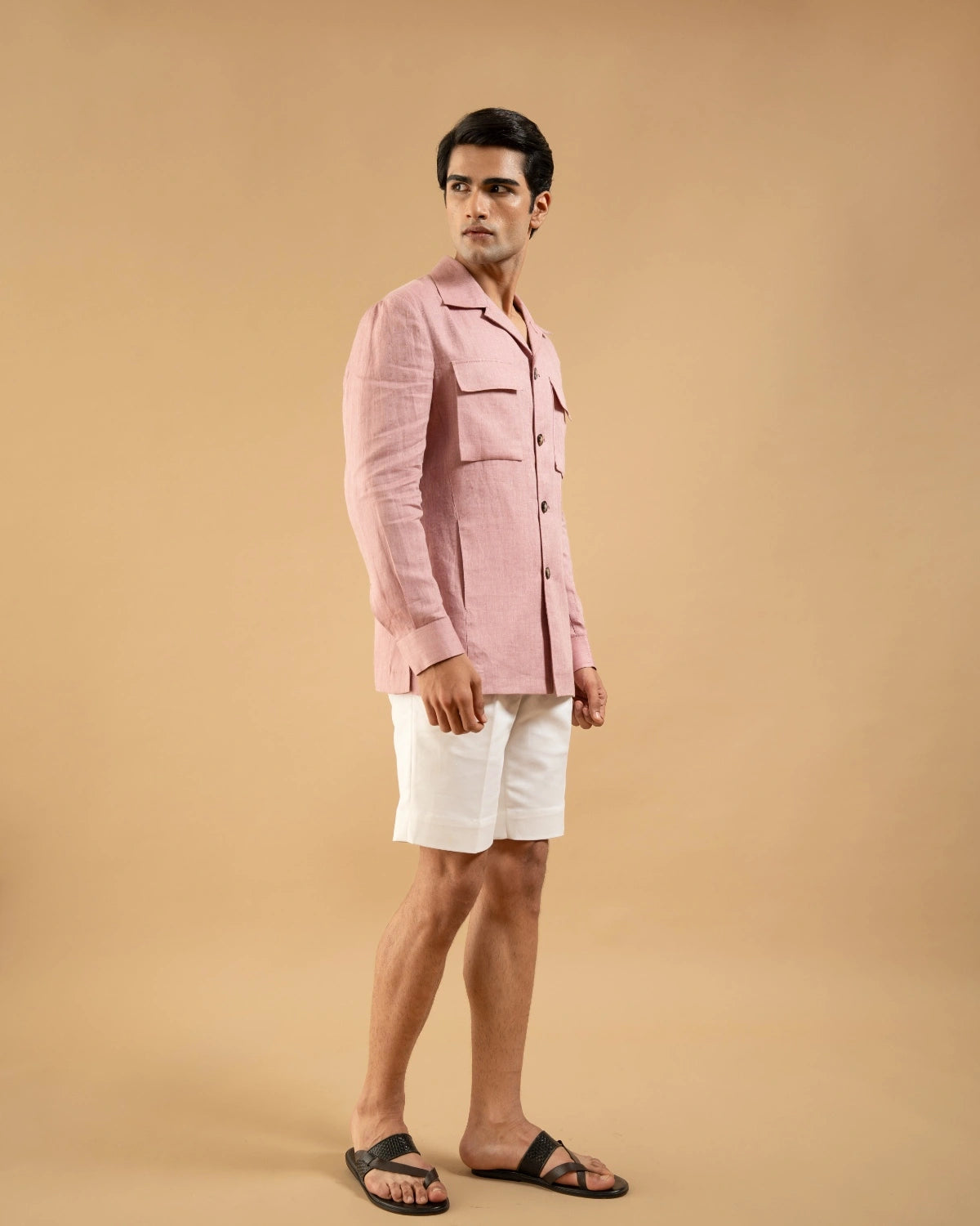 Dusty Pink Linen Herring Shacket Gargee
