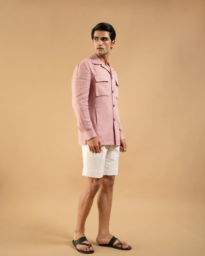 Dusty Pink Linen Herring Shacket Gargee