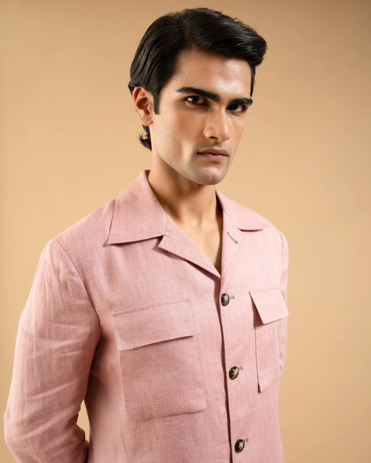 Dusty Pink Linen Herring Shacket Gargee
