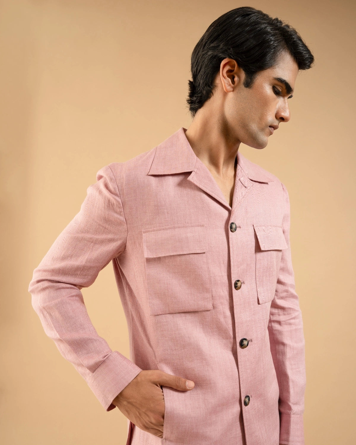 Dusty Pink Linen Herring Shacket Gargee