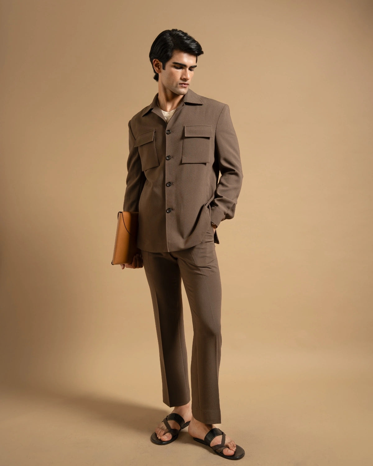 Espresso Stretchable Minimal Shacket Gargee