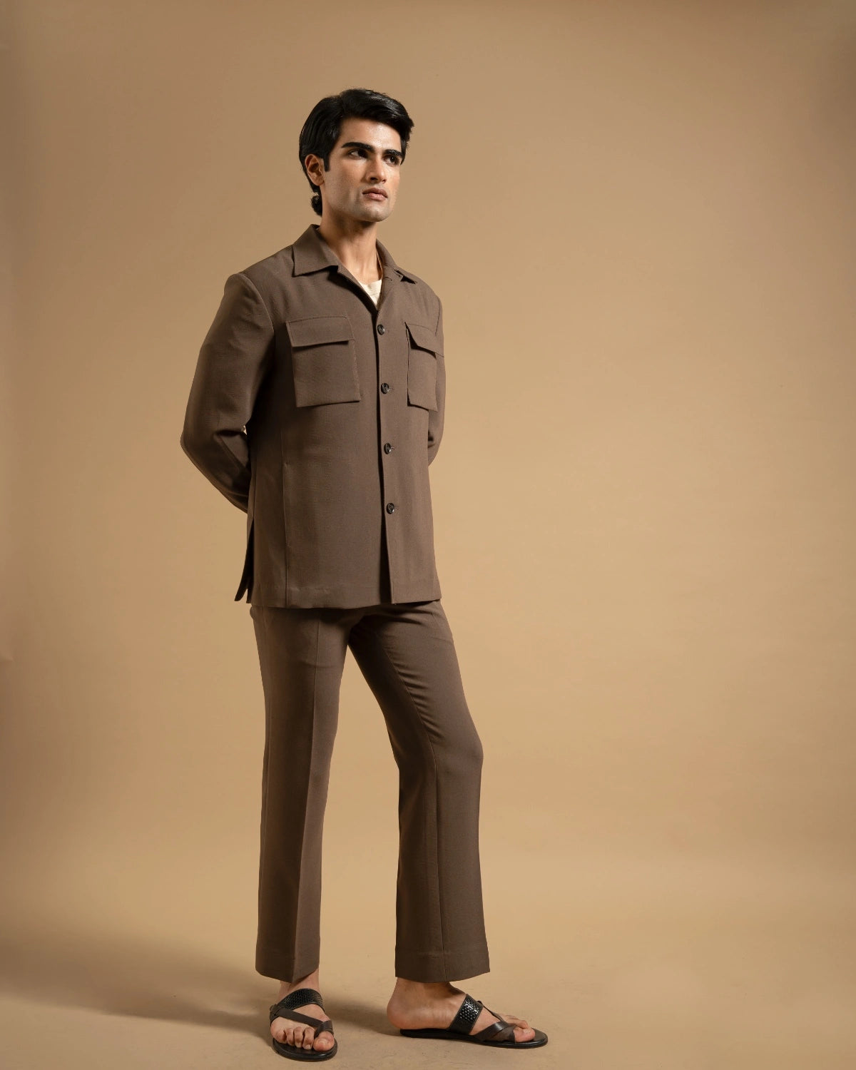 Espresso Stretchable Minimal Shacket Gargee