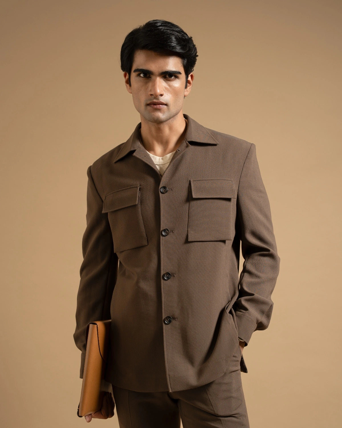 Espresso Stretchable Minimal Shacket Gargee