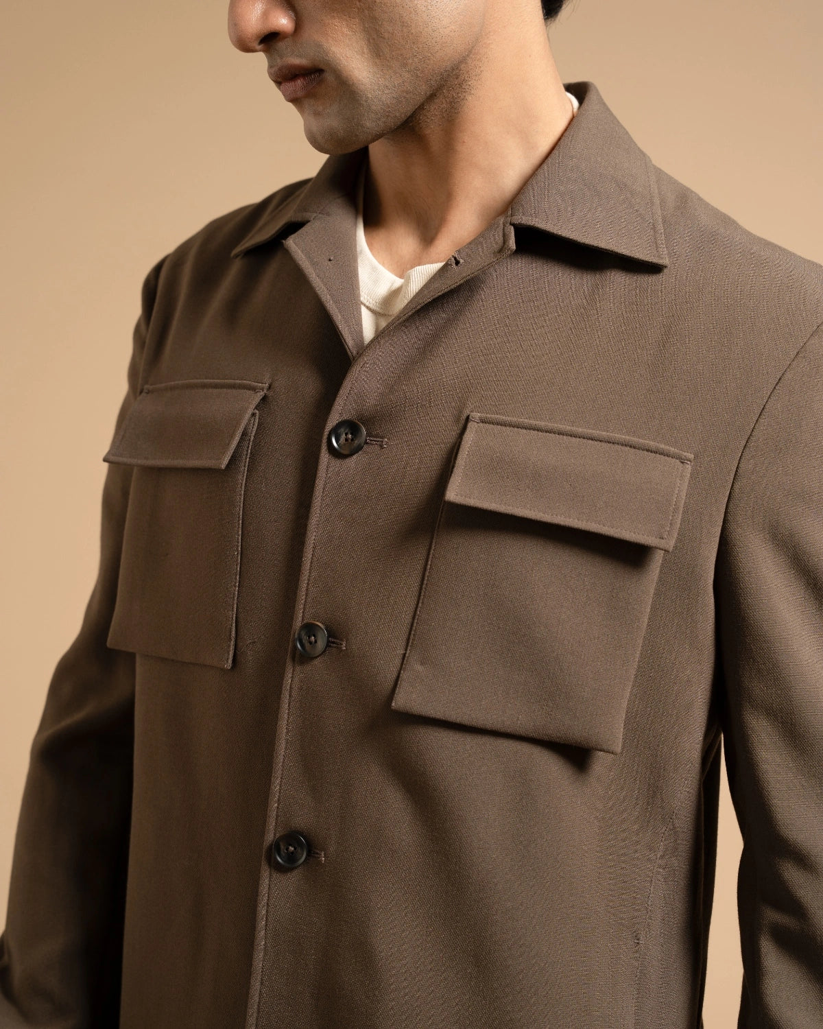 Espresso Stretchable Minimal Shacket Gargee