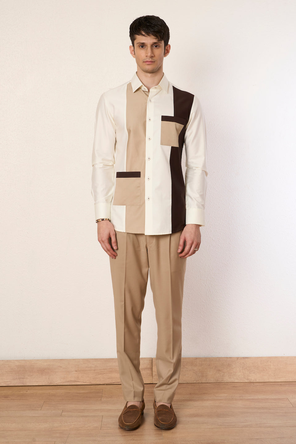 Brown Utility Color Block Shirt