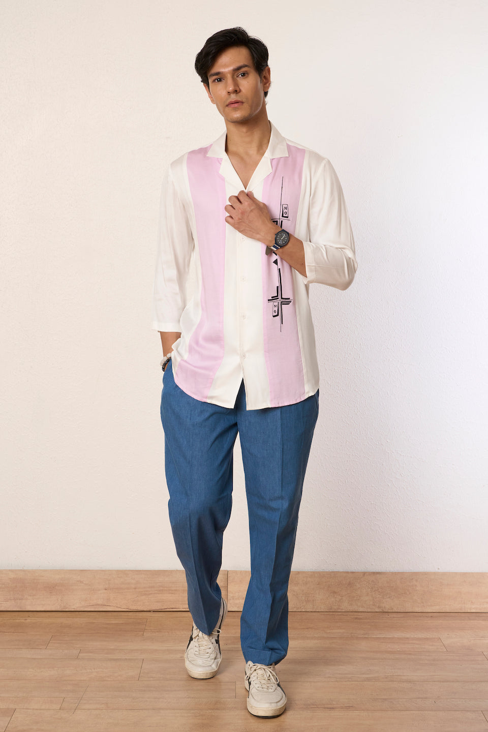 White Panelled Switch Shirt