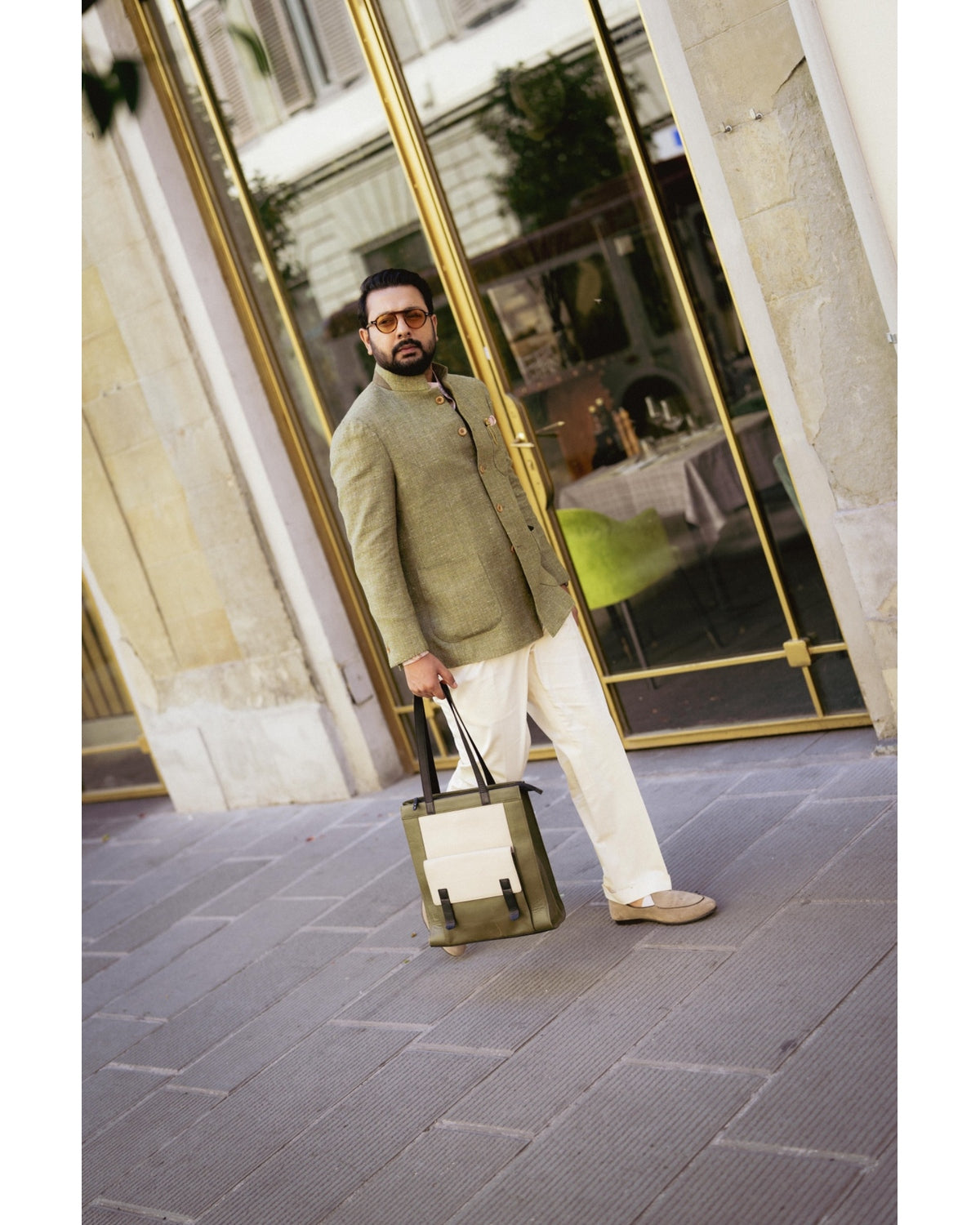 Olive Silk Linen Bandhgala Jacket Gargee