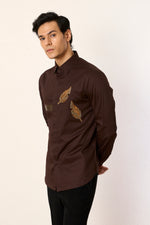 Brown Leaf Embroidered Shirt