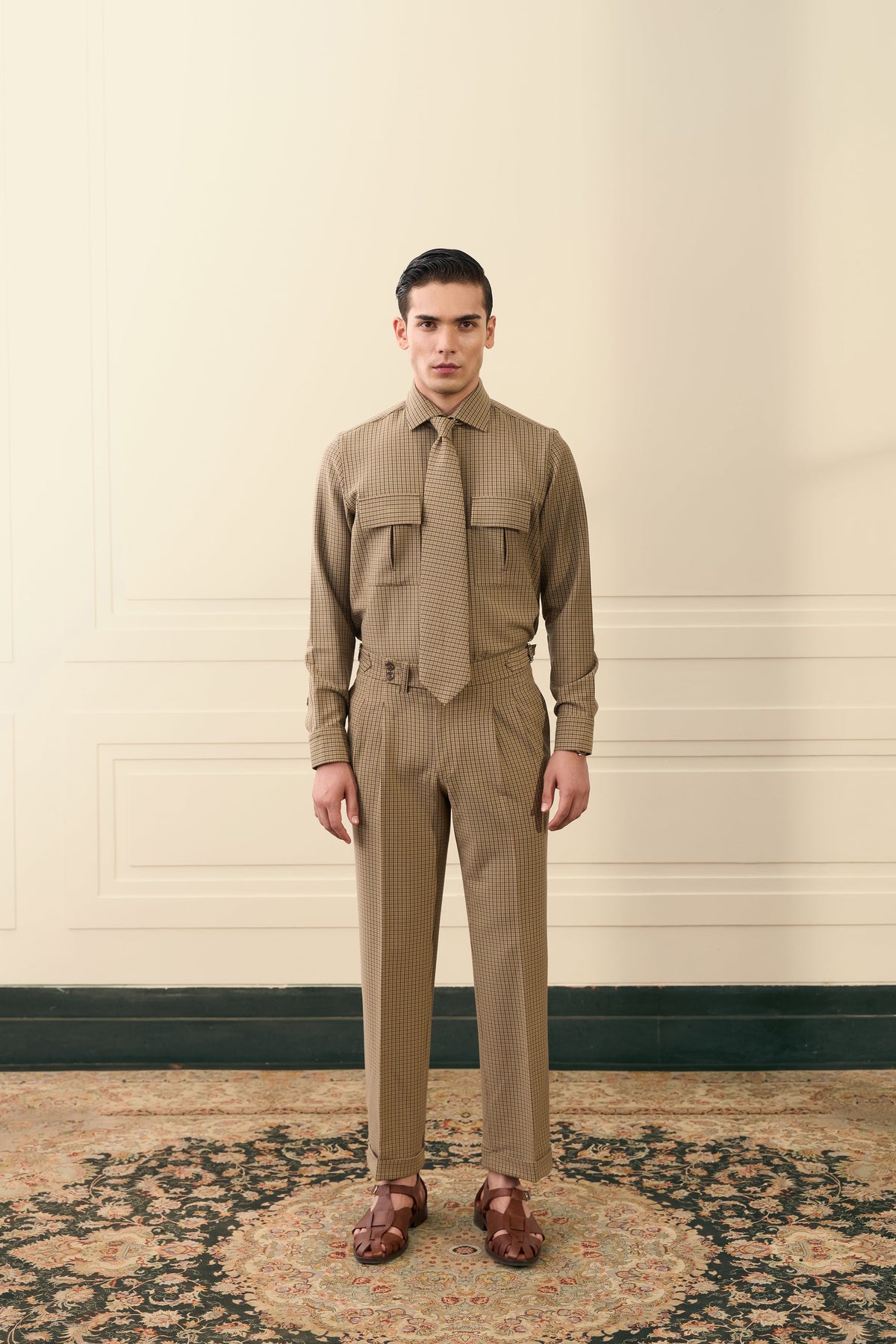 Brown Utility Houndstooth Co-ord Gargee