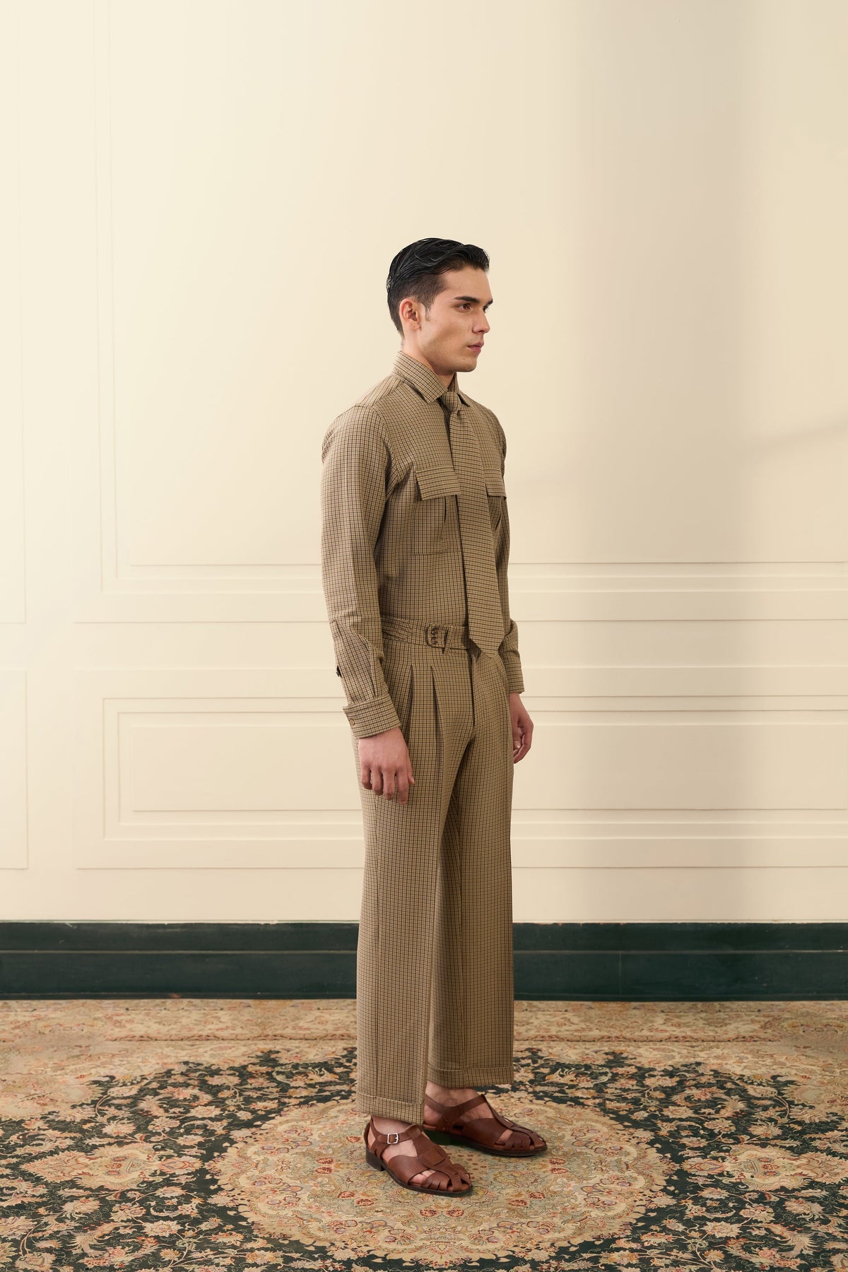 Brown Utility Houndstooth Co-ord Gargee