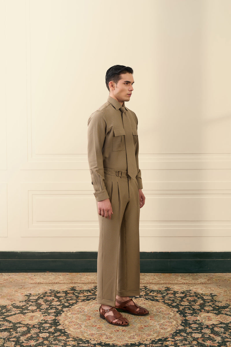 Brown Utility Houndstooth Co-ord Gargee