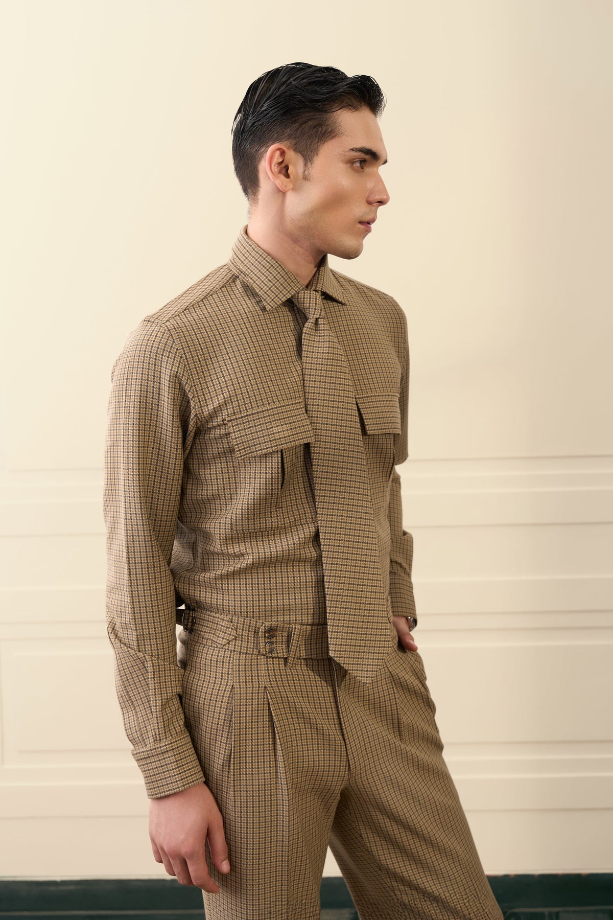 Brown Utility Houndstooth Co-ord Gargee