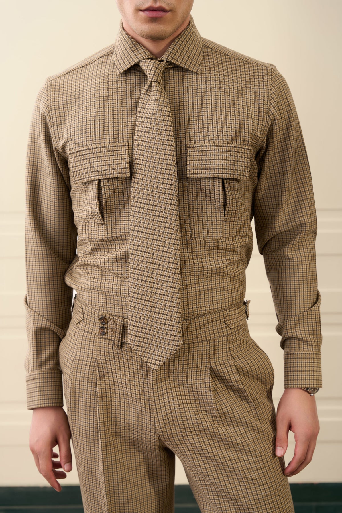 Brown Utility Houndstooth Co-ord Gargee
