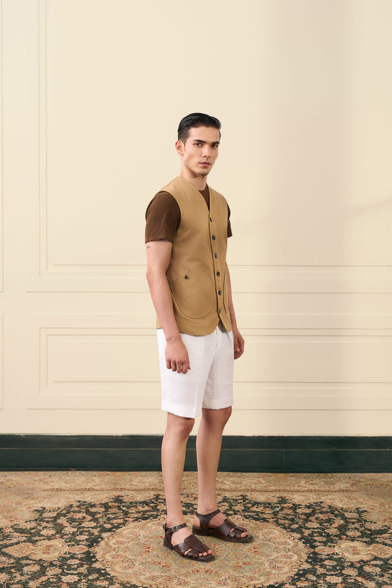 Camel Utility Cotton Waistcoat Gargee