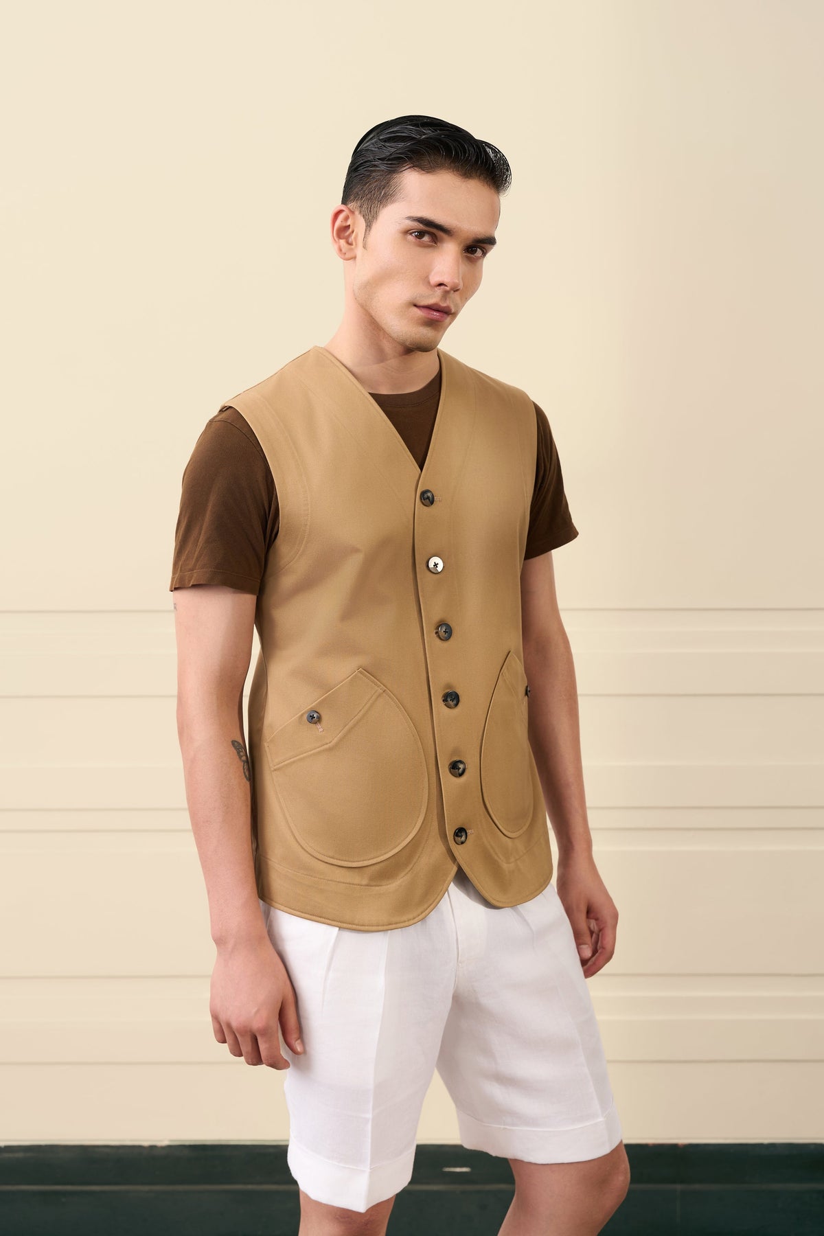 Camel Utility Cotton Waistcoat Gargee