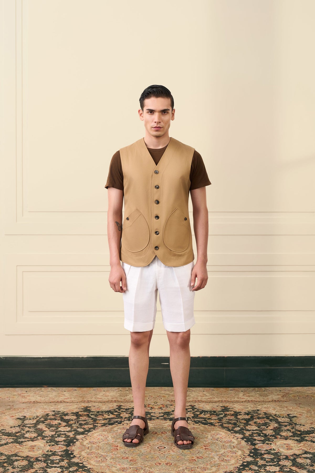 Camel Utility Cotton Waistcoat Gargee