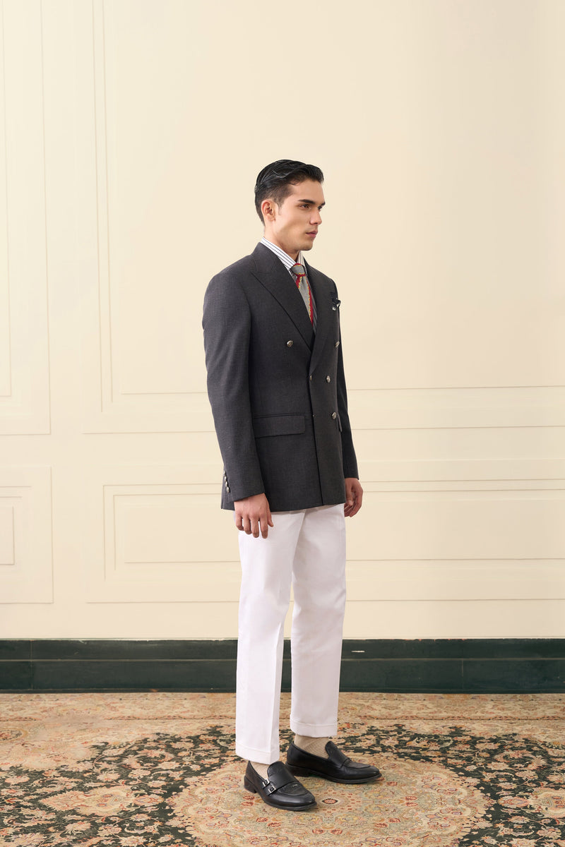 Charcoal Double-Breasted Wool Blazer Gargee
