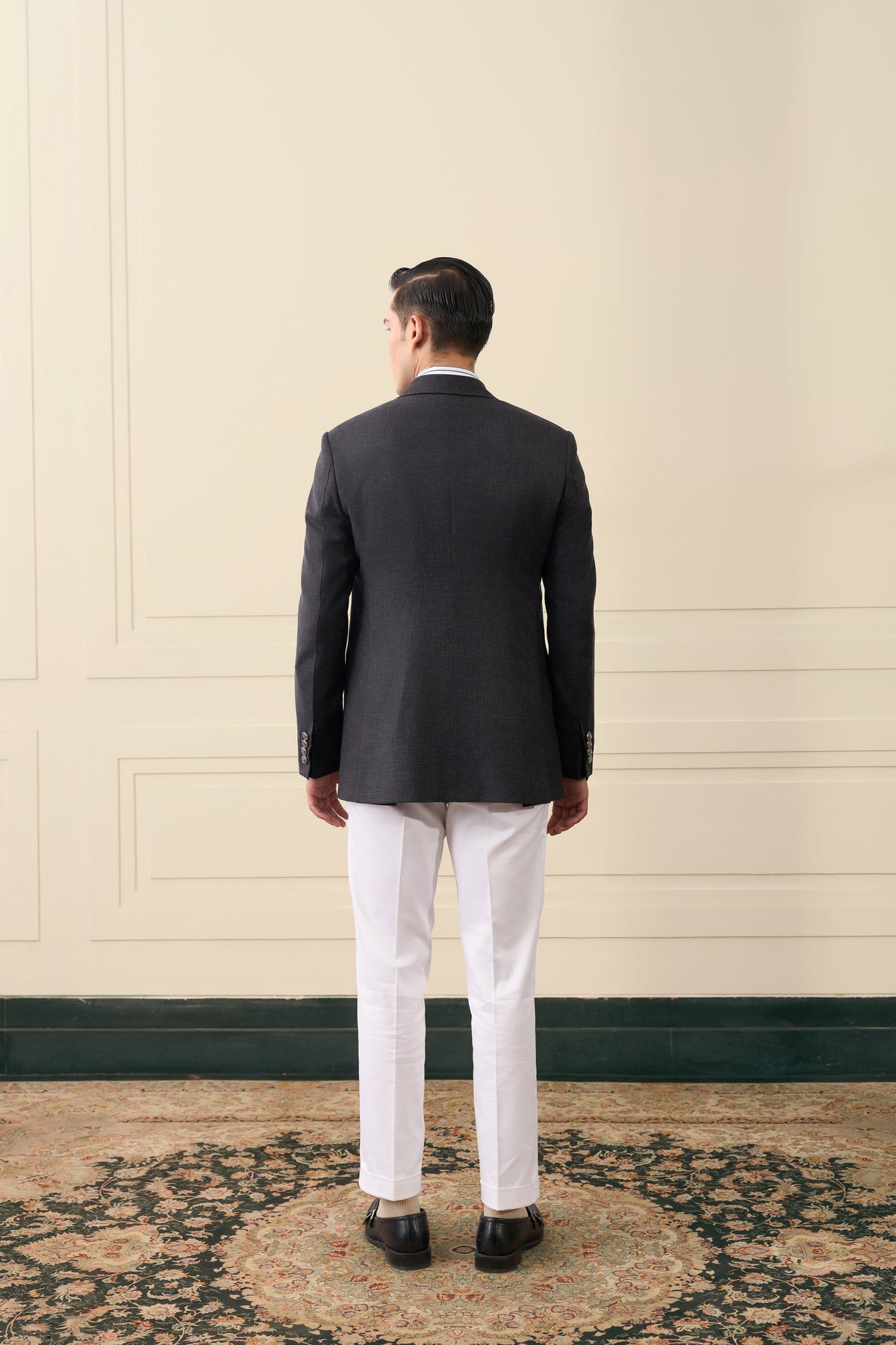 Charcoal Double-Breasted Wool Blazer Gargee