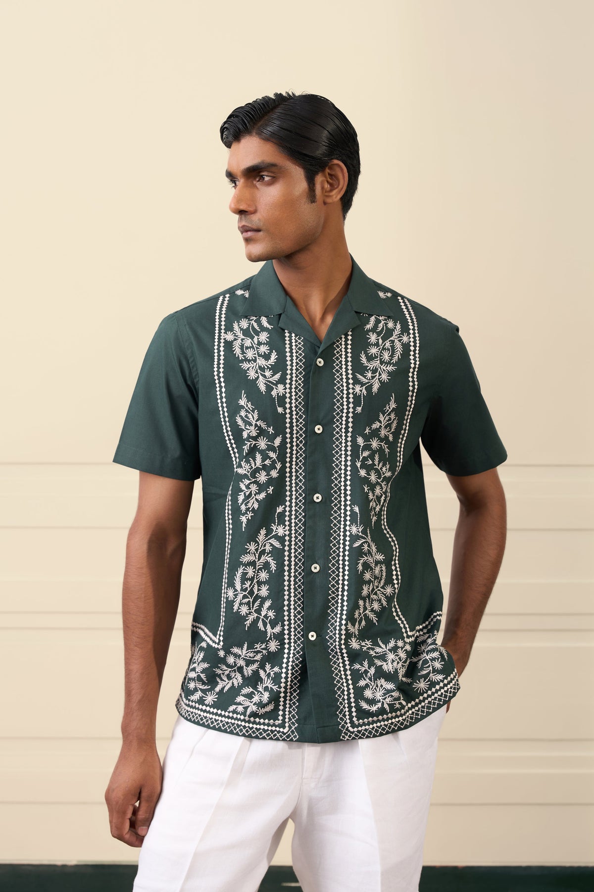 Emerald Embroidered Resort Shirt Gargee
