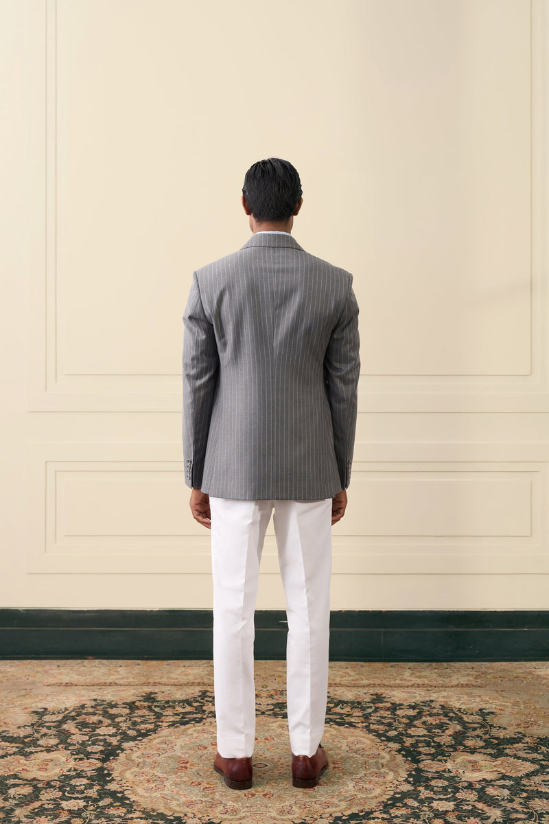 Grey Pinstripe Single-Breasted Blazer Gargee