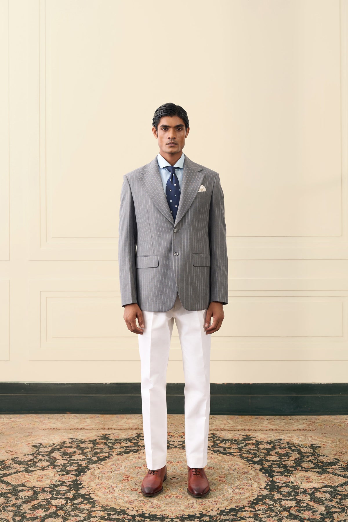 Grey Pinstripe Single-Breasted Blazer Gargee