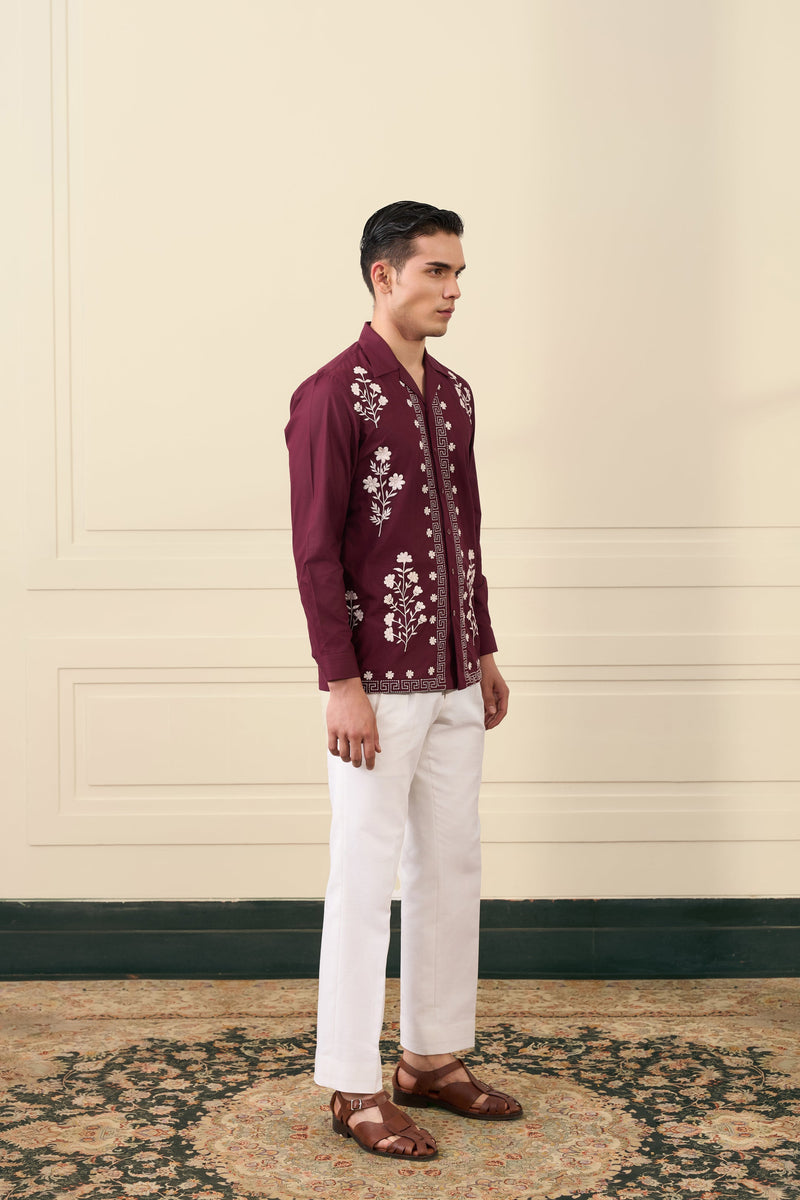 Maroon Floral Embroidered Shirt Gargee