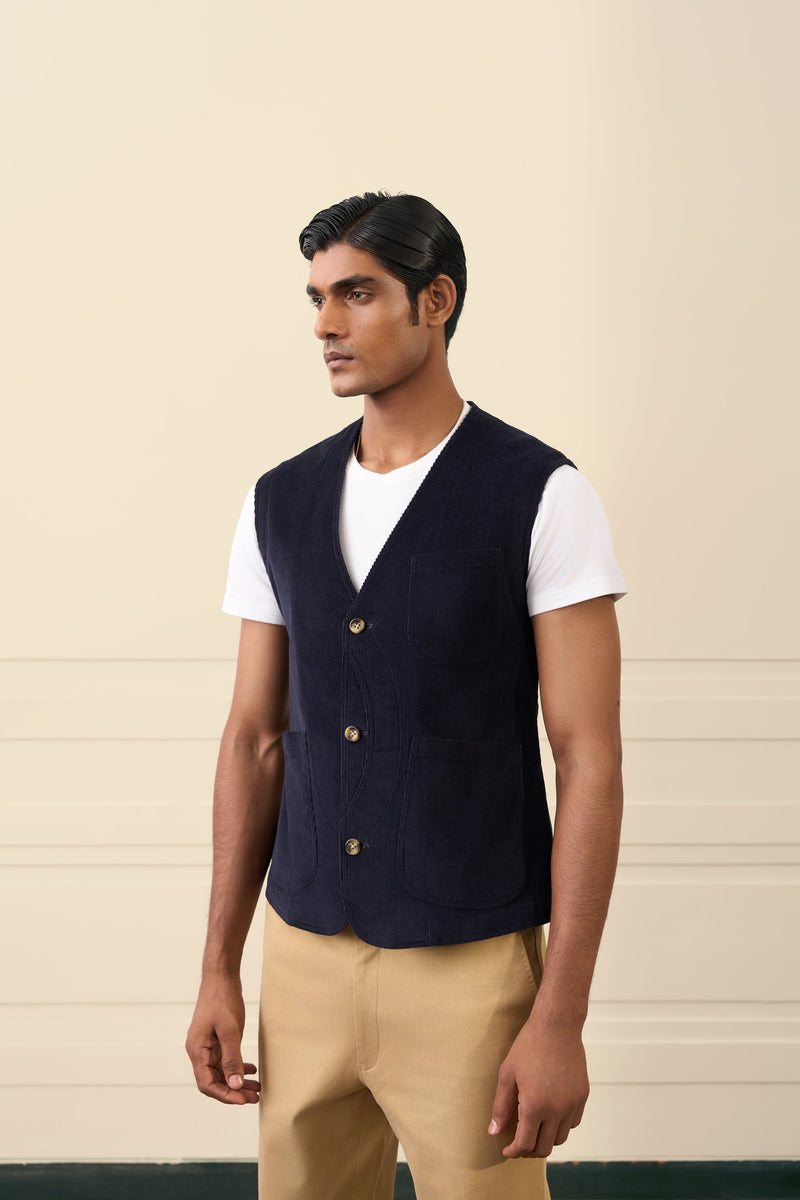 Midnight Navy Corduroy Vest Gargee