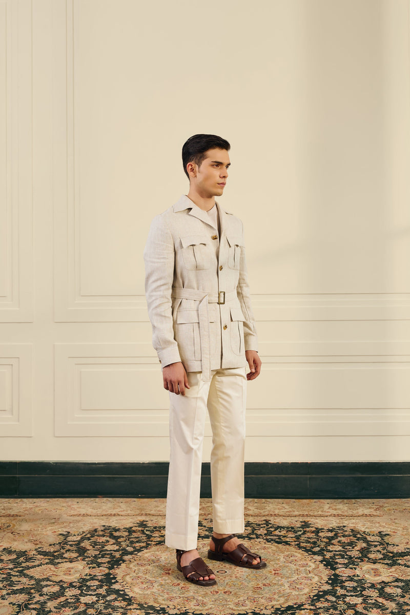 Natural Herringbone Linen Shacket Gargee