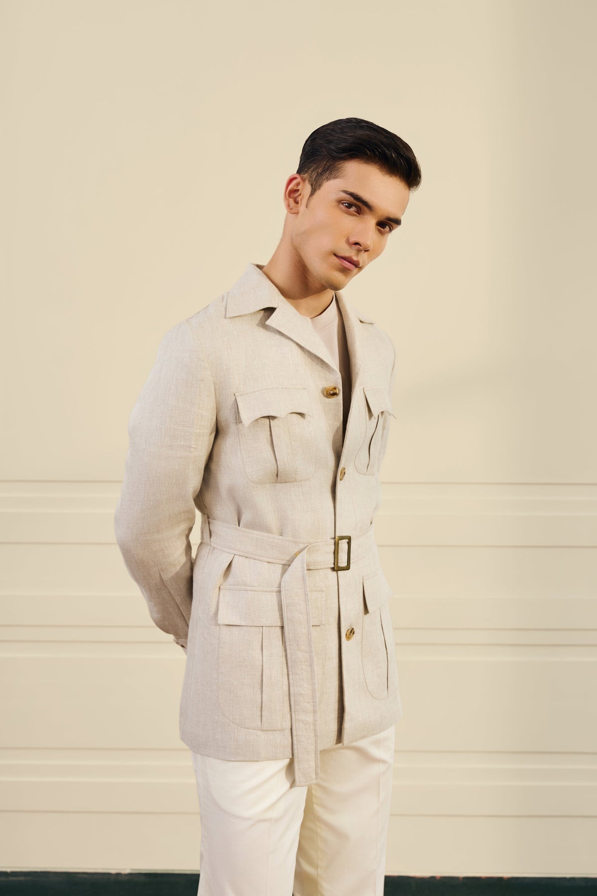 Natural Herringbone Linen Shacket Gargee
