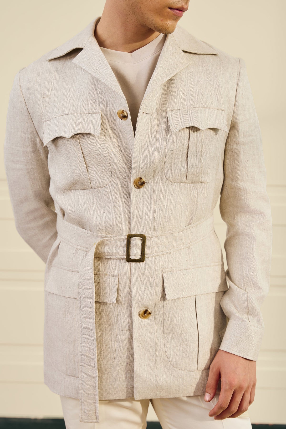 Natural Herringbone Linen Shacket Gargee