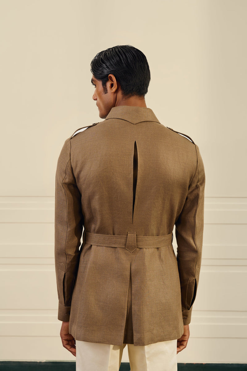 Olive Herringbone Linen  Shacket Gargee