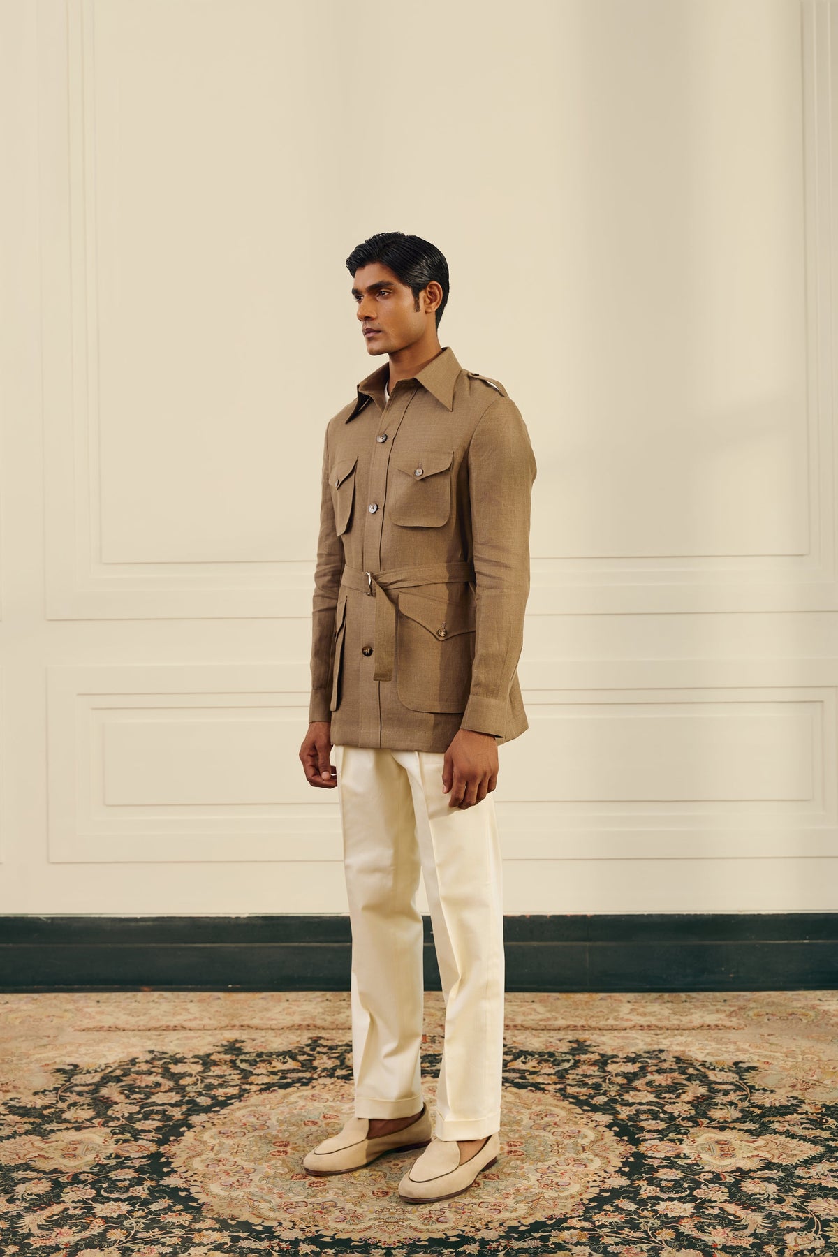 Olive Herringbone Linen  Shacket Gargee