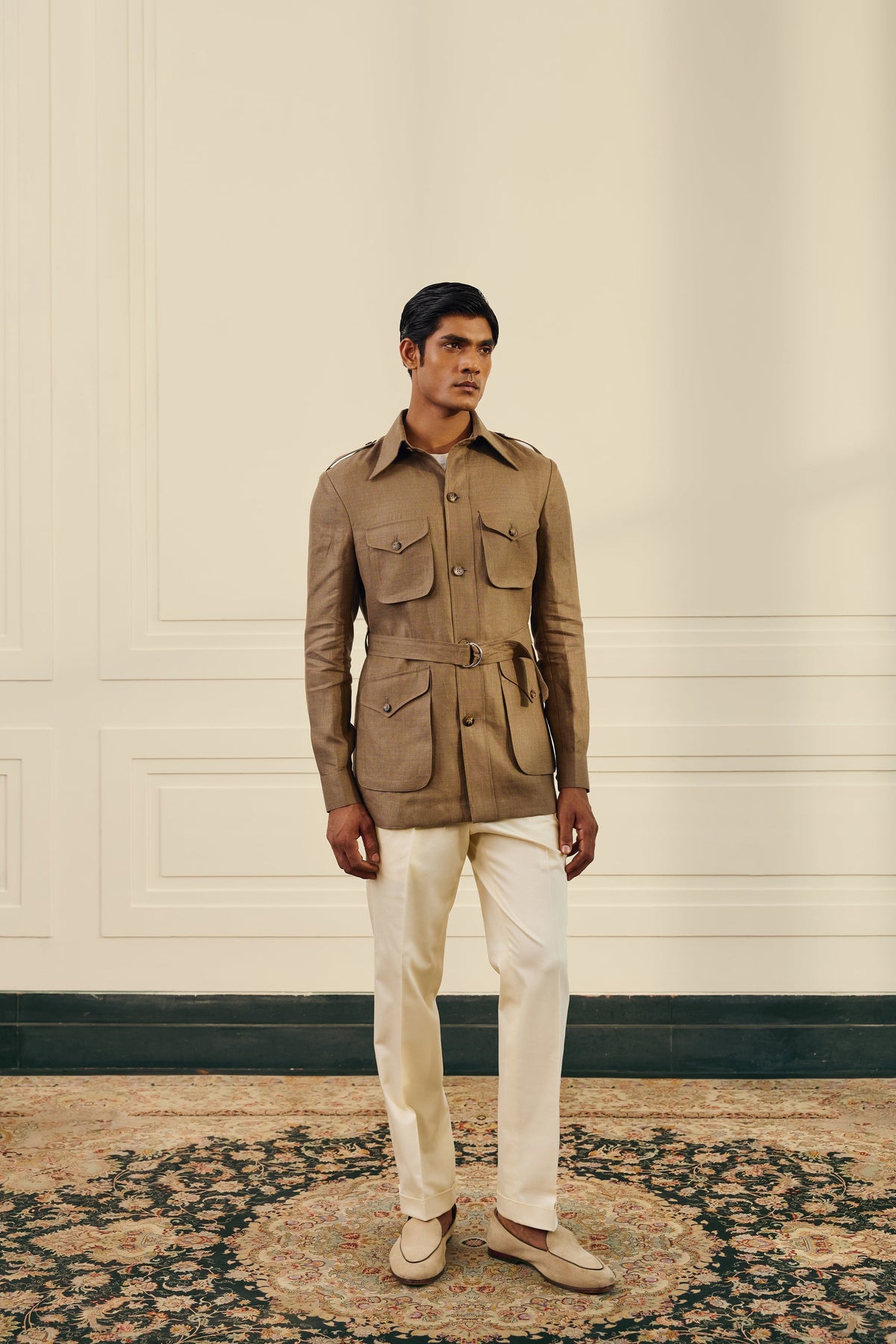 Olive Herringbone Linen  Shacket Gargee