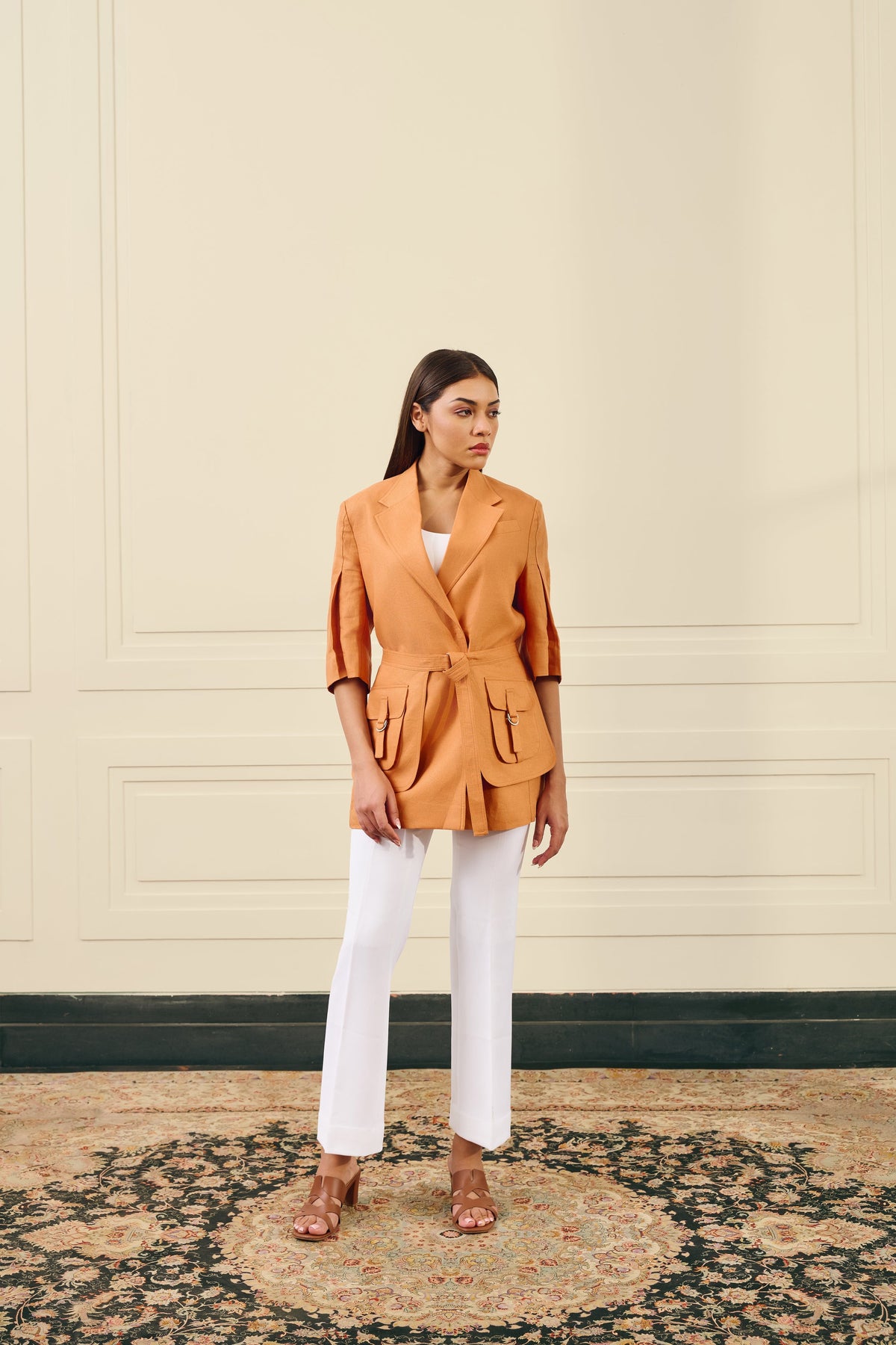 Orange Linen Utility Blazer Gargee