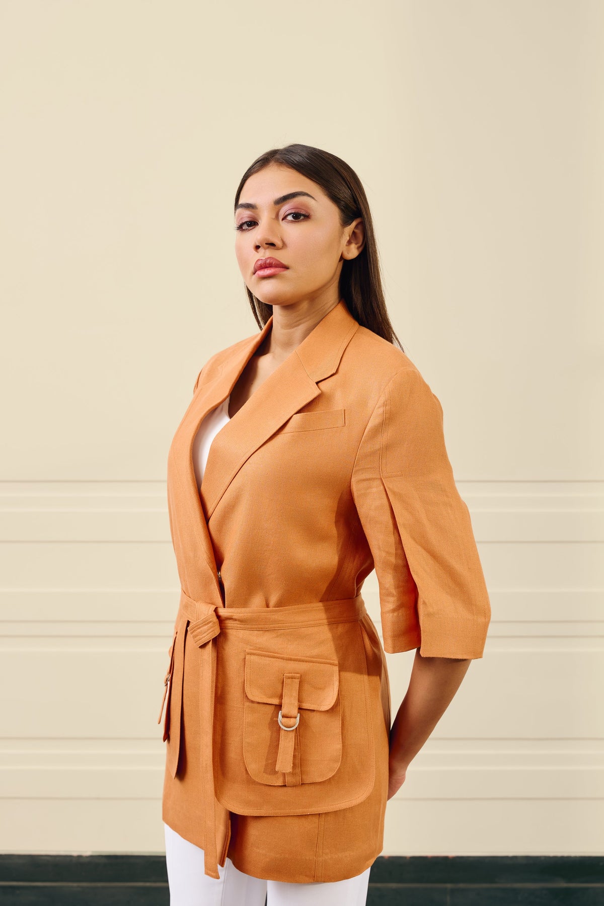 Orange Linen Utility Blazer Gargee